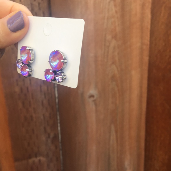 Fuchsia Magenta + Violet Crystal Earrings - Picture 10 of 14